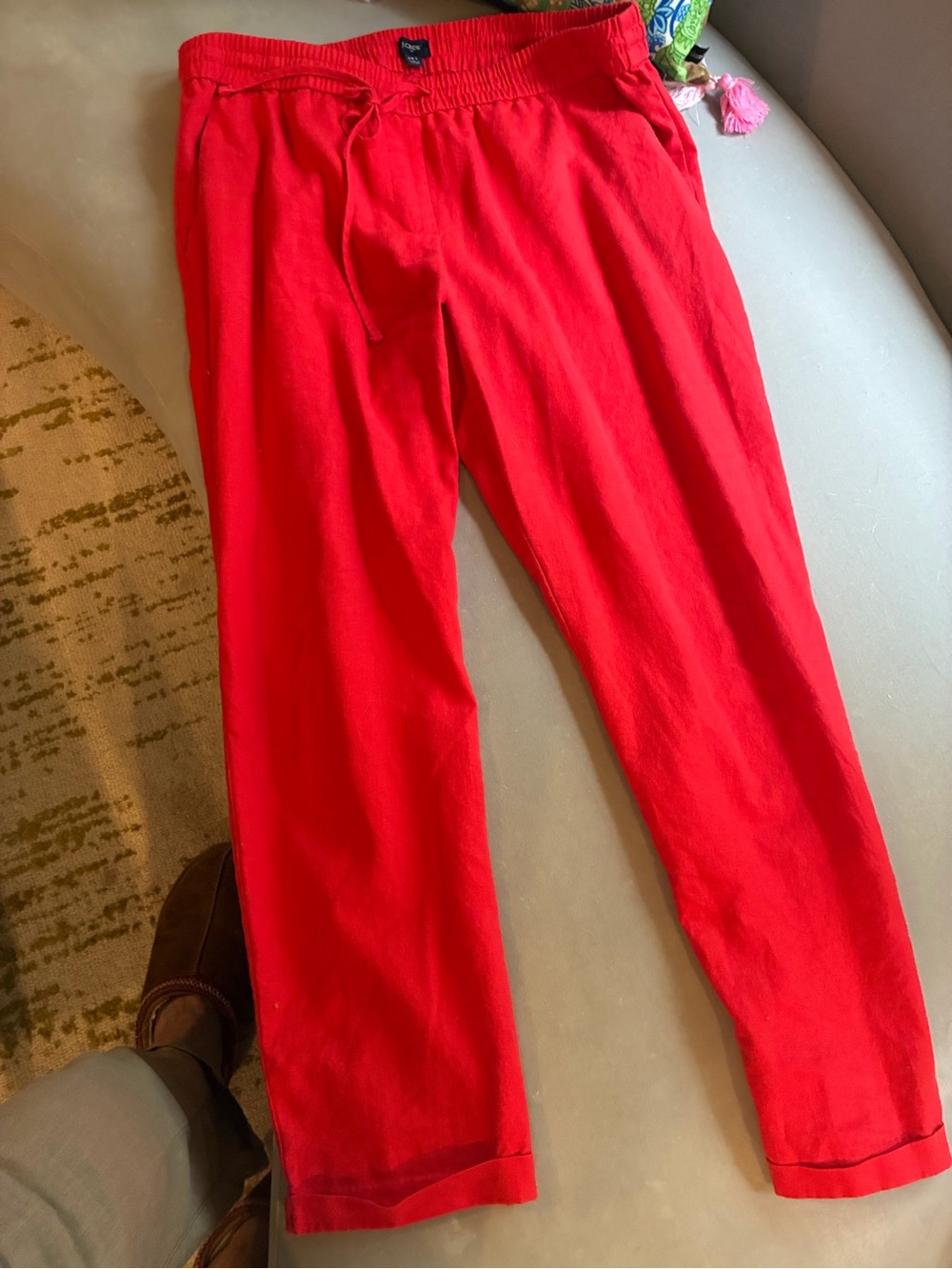J. Crew Bright Red Straight Leg Drawstring Pants